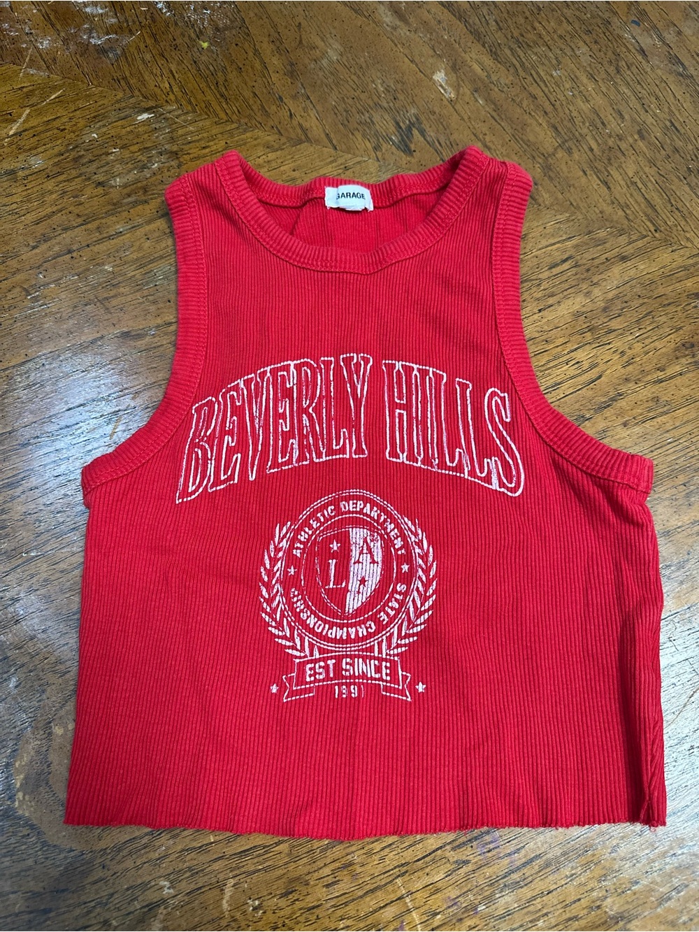 Garage Red Ribbed Beverly Hills Graphic Tank
